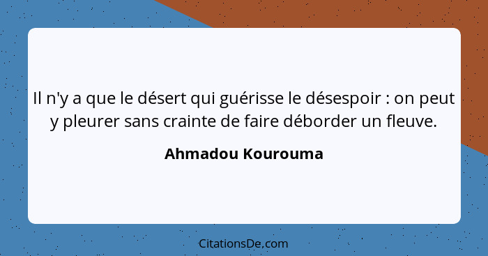 Il n'y a que le désert qui guérisse le désespoir : on peut y pleurer sans crainte de faire déborder un fleuve.... - Ahmadou Kourouma