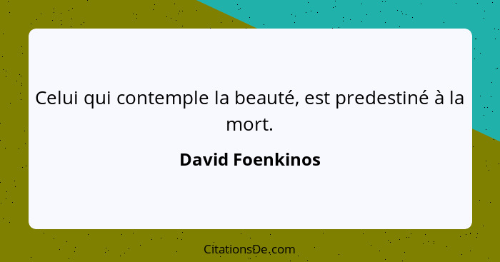 Celui qui contemple la beauté, est predestiné à la mort.... - David Foenkinos