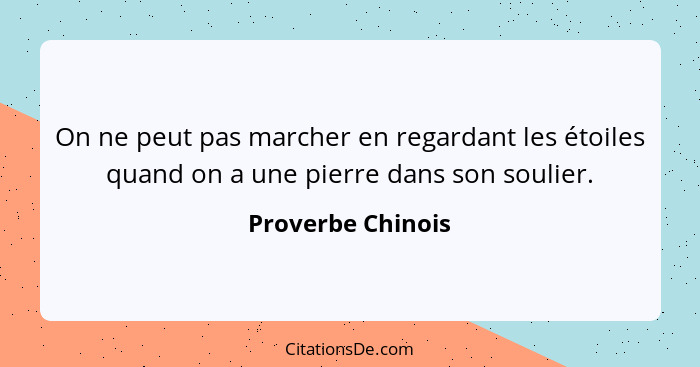 On ne peut pas marcher en regardant les étoiles quand on a une pierre dans son soulier.... - Proverbe Chinois