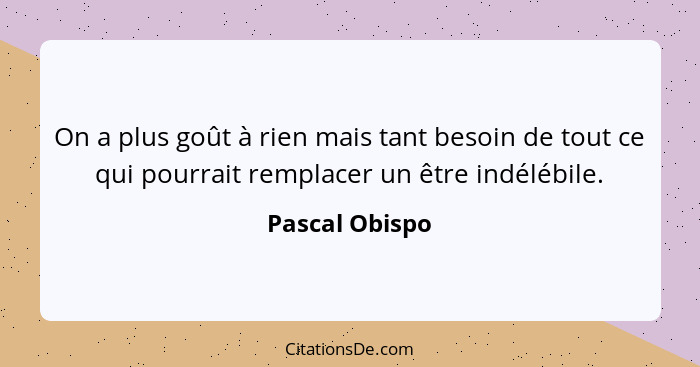 On a plus goût à rien mais tant besoin de tout ce qui pourrait remplacer un être indélébile.... - Pascal Obispo