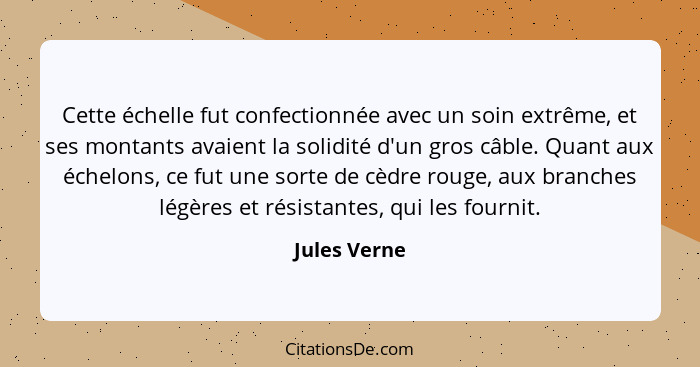 Cette échelle fut confectionnée avec un soin extrême, et ses montants avaient la solidité d'un gros câble. Quant aux échelons, ce fut un... - Jules Verne