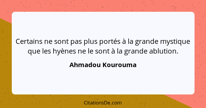 Certains ne sont pas plus portés à la grande mystique que les hyènes ne le sont à la grande ablution.... - Ahmadou Kourouma