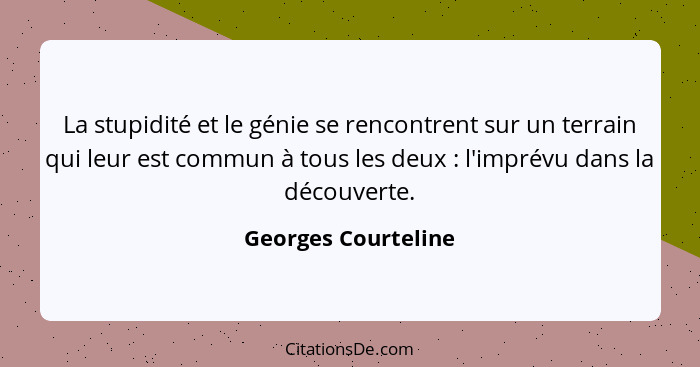 La stupidité et le génie se rencontrent sur un terrain qui leur est commun à tous les deux : l'imprévu dans la découverte.... - Georges Courteline