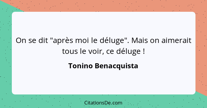 On se dit "après moi le déluge". Mais on aimerait tous le voir, ce déluge !... - Tonino Benacquista