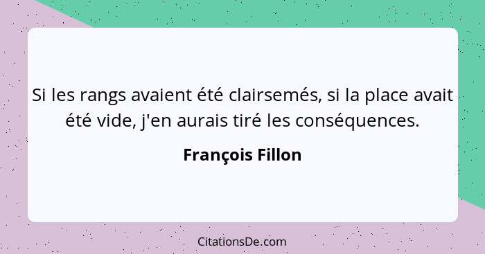 Si les rangs avaient été clairsemés, si la place avait été vide, j'en aurais tiré les conséquences.... - François Fillon