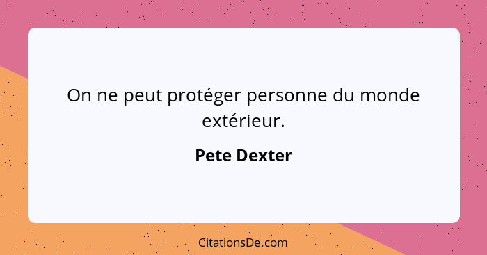 On ne peut protéger personne du monde extérieur.... - Pete Dexter