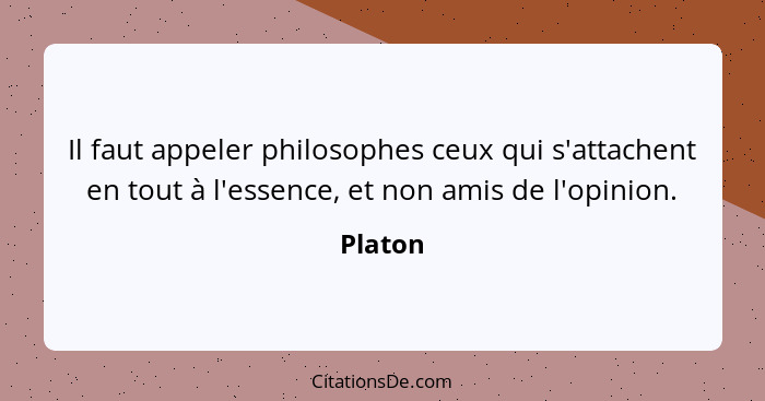 Il faut appeler philosophes ceux qui s'attachent en tout à l'essence, et non amis de l'opinion.... - Platon
