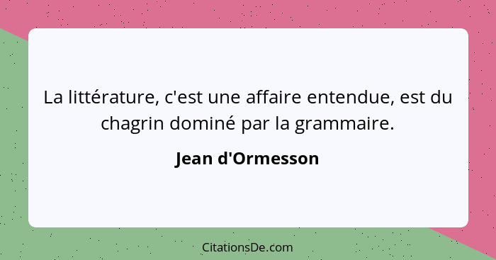 La littérature, c'est une affaire entendue, est du chagrin dominé par la grammaire.... - Jean d'Ormesson