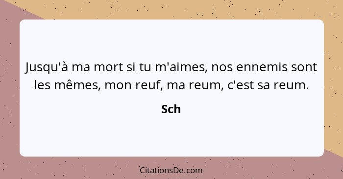 Jusqu'à ma mort si tu m'aimes, nos ennemis sont les mêmes, mon reuf, ma reum, c'est sa reum.... - Sch