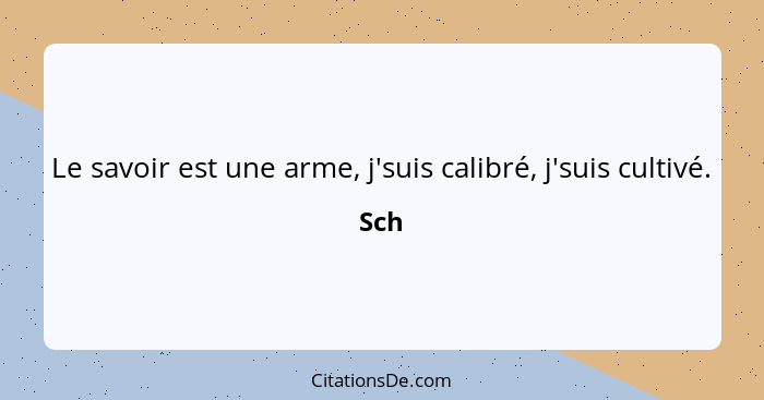 Le savoir est une arme, j'suis calibré, j'suis cultivé.... - Sch