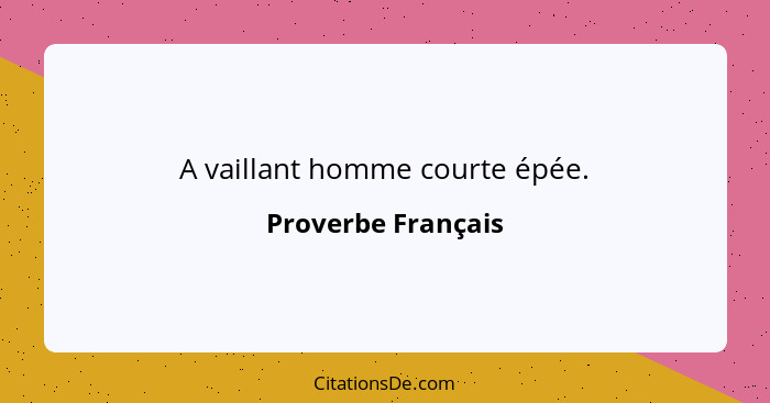 A vaillant homme courte épée.... - Proverbe Français