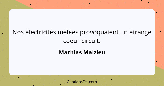 Nos électricités mêlées provoquaient un étrange coeur-circuit.... - Mathias Malzieu