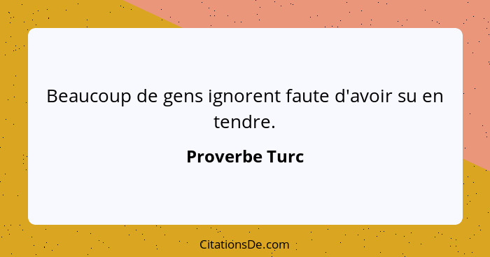 Beaucoup de gens ignorent faute d'avoir su en tendre.... - Proverbe Turc