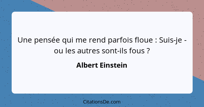 Une pensée qui me rend parfois floue : Suis-je - ou les autres sont-ils fous ?... - Albert Einstein