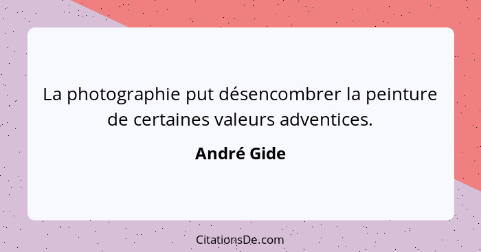 La photographie put désencombrer la peinture de certaines valeurs adventices.... - André Gide