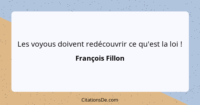 Les voyous doivent redécouvrir ce qu'est la loi !... - François Fillon