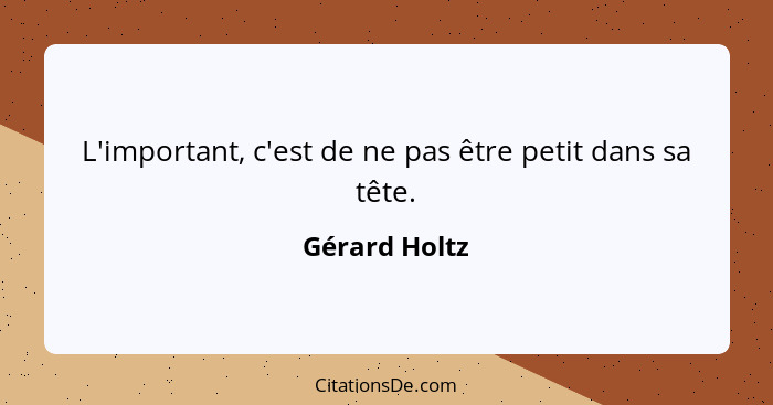 L'important, c'est de ne pas être petit dans sa tête.... - Gérard Holtz