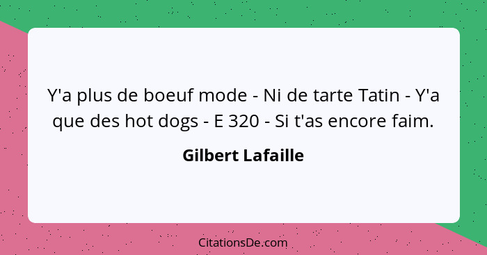 Y'a plus de boeuf mode - Ni de tarte Tatin - Y'a que des hot dogs - E 320 - Si t'as encore faim.... - Gilbert Lafaille