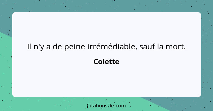 Il n'y a de peine irrémédiable, sauf la mort.... - Colette