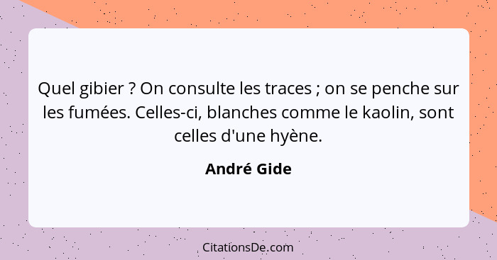 Quel gibier ? On consulte les traces ; on se penche sur les fumées. Celles-ci, blanches comme le kaolin, sont celles d'une hyèn... - André Gide