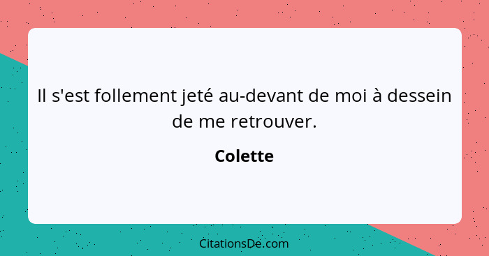 Il s'est follement jeté au-devant de moi à dessein de me retrouver.... - Colette