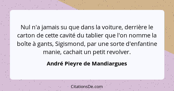 Nul n'a jamais su que dans la voiture, derrière le carton de cette cavité du tablier que l'on nomme la boîte à gants, Si... - André Pieyre de Mandiargues