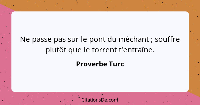 Ne passe pas sur le pont du méchant ; souffre plutôt que le torrent t'entraîne.... - Proverbe Turc