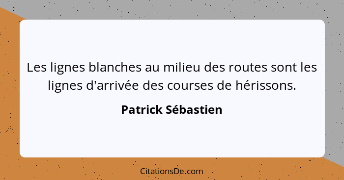 Les lignes blanches au milieu des routes sont les lignes d'arrivée des courses de hérissons.... - Patrick Sébastien