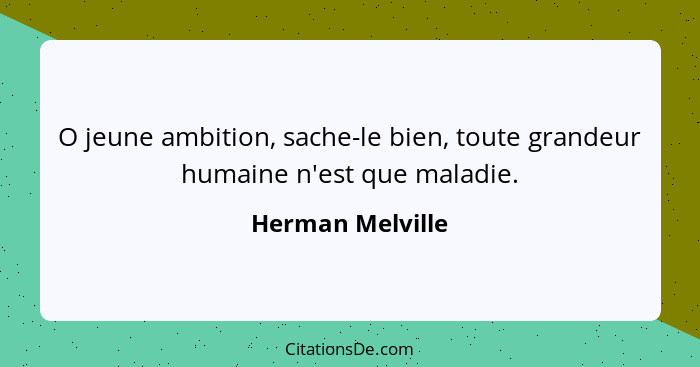 O jeune ambition, sache-le bien, toute grandeur humaine n'est que maladie.... - Herman Melville