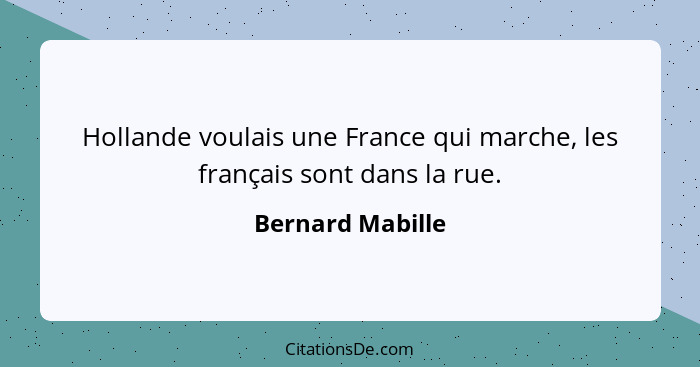 Hollande voulais une France qui marche, les français sont dans la rue.... - Bernard Mabille