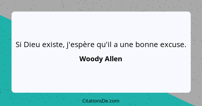 Si Dieu existe, j'espère qu'il a une bonne excuse.... - Woody Allen