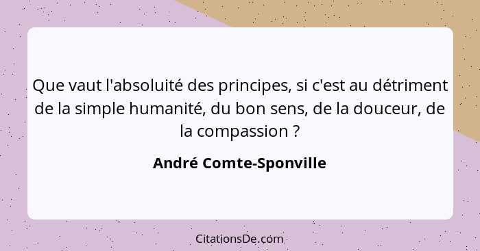 Que vaut l'absoluité des principes, si c'est au détriment de la simple humanité, du bon sens, de la douceur, de la compassion&... - André Comte-Sponville