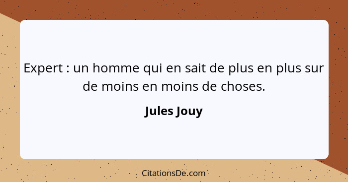 Expert : un homme qui en sait de plus en plus sur de moins en moins de choses.... - Jules Jouy