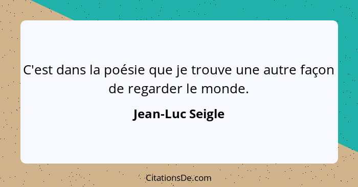 C'est dans la poésie que je trouve une autre façon de regarder le monde.... - Jean-Luc Seigle