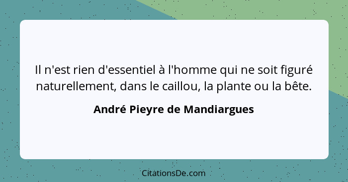 Il n'est rien d'essentiel à l'homme qui ne soit figuré naturellement, dans le caillou, la plante ou la bête.... - André Pieyre de Mandiargues