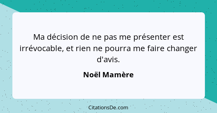 Ma décision de ne pas me présenter est irrévocable, et rien ne pourra me faire changer d'avis.... - Noël Mamère