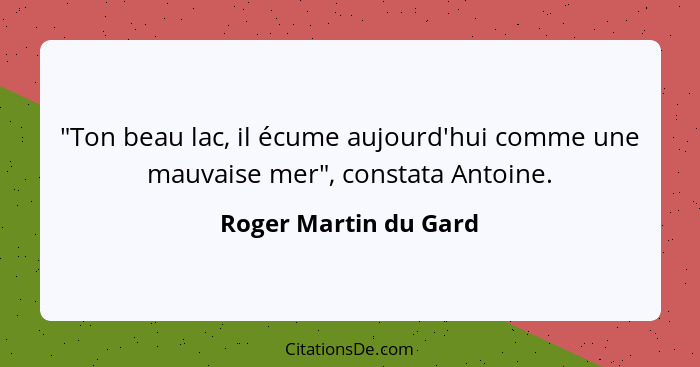 "Ton beau lac, il écume aujourd'hui comme une mauvaise mer", constata Antoine.... - Roger Martin du Gard