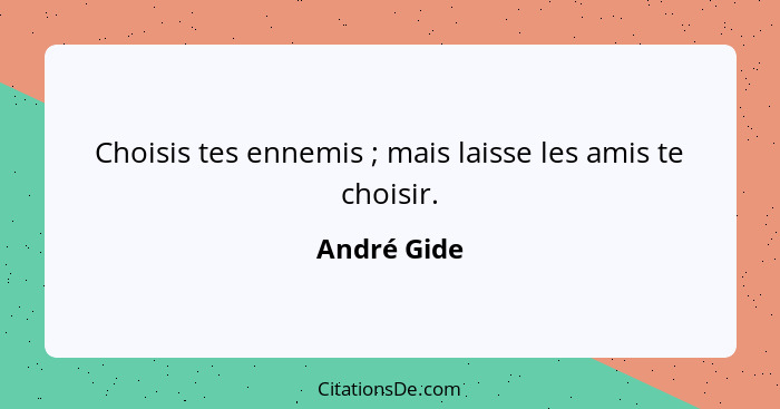Choisis tes ennemis ; mais laisse les amis te choisir.... - André Gide