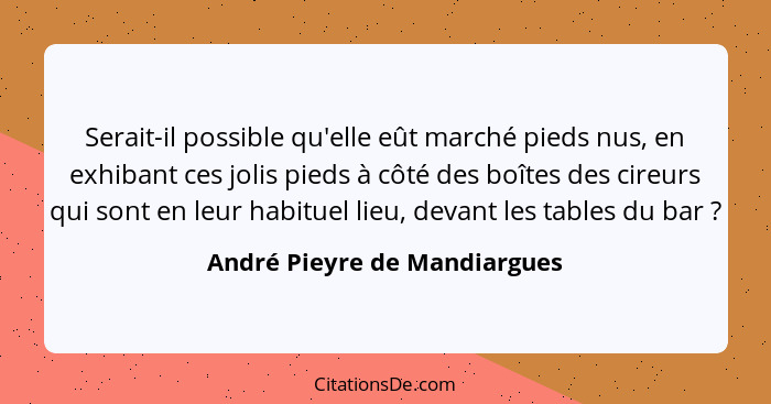 Serait-il possible qu'elle eût marché pieds nus, en exhibant ces jolis pieds à côté des boîtes des cireurs qui sont en l... - André Pieyre de Mandiargues