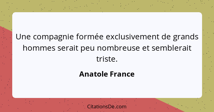 Une compagnie formée exclusivement de grands hommes serait peu nombreuse et semblerait triste.... - Anatole France