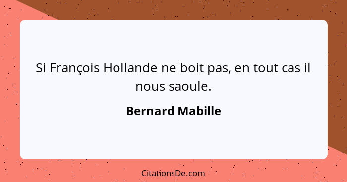 Si François Hollande ne boit pas, en tout cas il nous saoule.... - Bernard Mabille