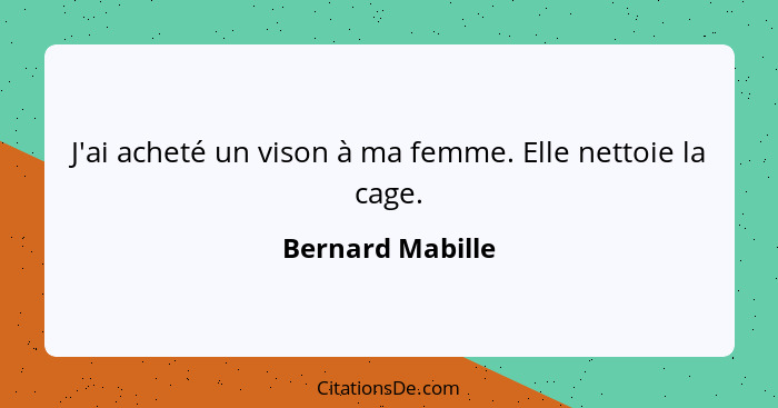 J'ai acheté un vison à ma femme. Elle nettoie la cage.... - Bernard Mabille