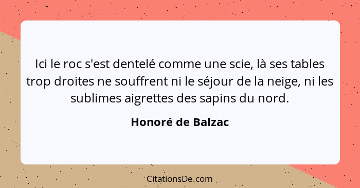 Ici le roc s'est dentelé comme une scie, là ses tables trop droites ne souffrent ni le séjour de la neige, ni les sublimes aigrette... - Honoré de Balzac