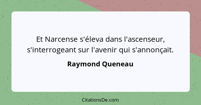 Et Narcense s'éleva dans l'ascenseur, s'interrogeant sur l'avenir qui s'annonçait.... - Raymond Queneau