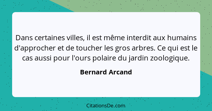 Dans certaines villes, il est même interdit aux humains d'approcher et de toucher les gros arbres. Ce qui est le cas aussi pour l'our... - Bernard Arcand