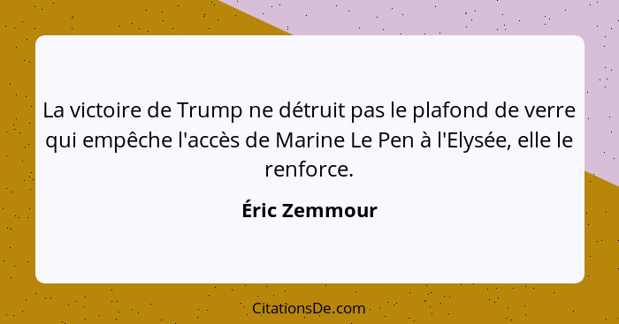 La victoire de Trump ne détruit pas le plafond de verre qui empêche l'accès de Marine Le Pen à l'Elysée, elle le renforce.... - Éric Zemmour