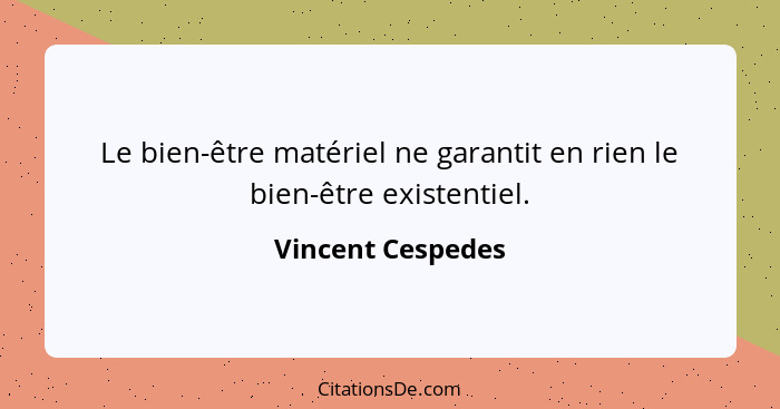 Le bien-être matériel ne garantit en rien le bien-être existentiel.... - Vincent Cespedes