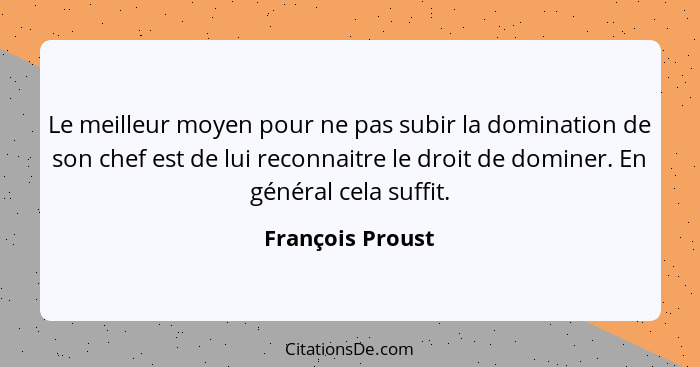 Le meilleur moyen pour ne pas subir la domination de son chef est de lui reconnaitre le droit de dominer. En général cela suffit.... - François Proust