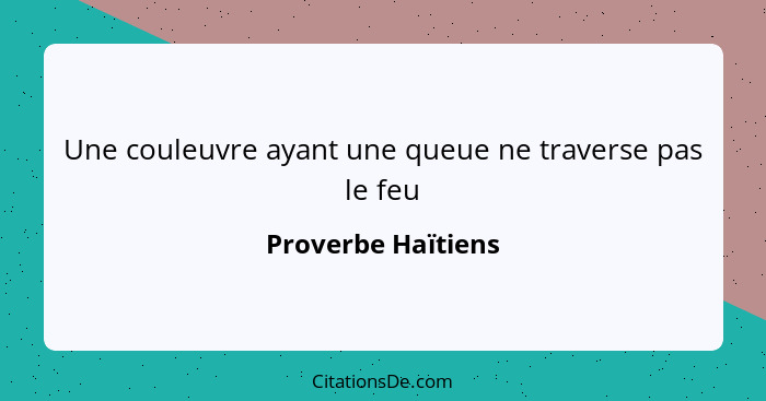 Une couleuvre ayant une queue ne traverse pas le feu... - Proverbe Haïtiens