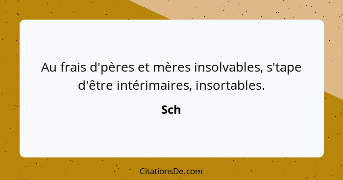 Au frais d'pères et mères insolvables, s'tape d'être intérimaires, insortables.... - Sch